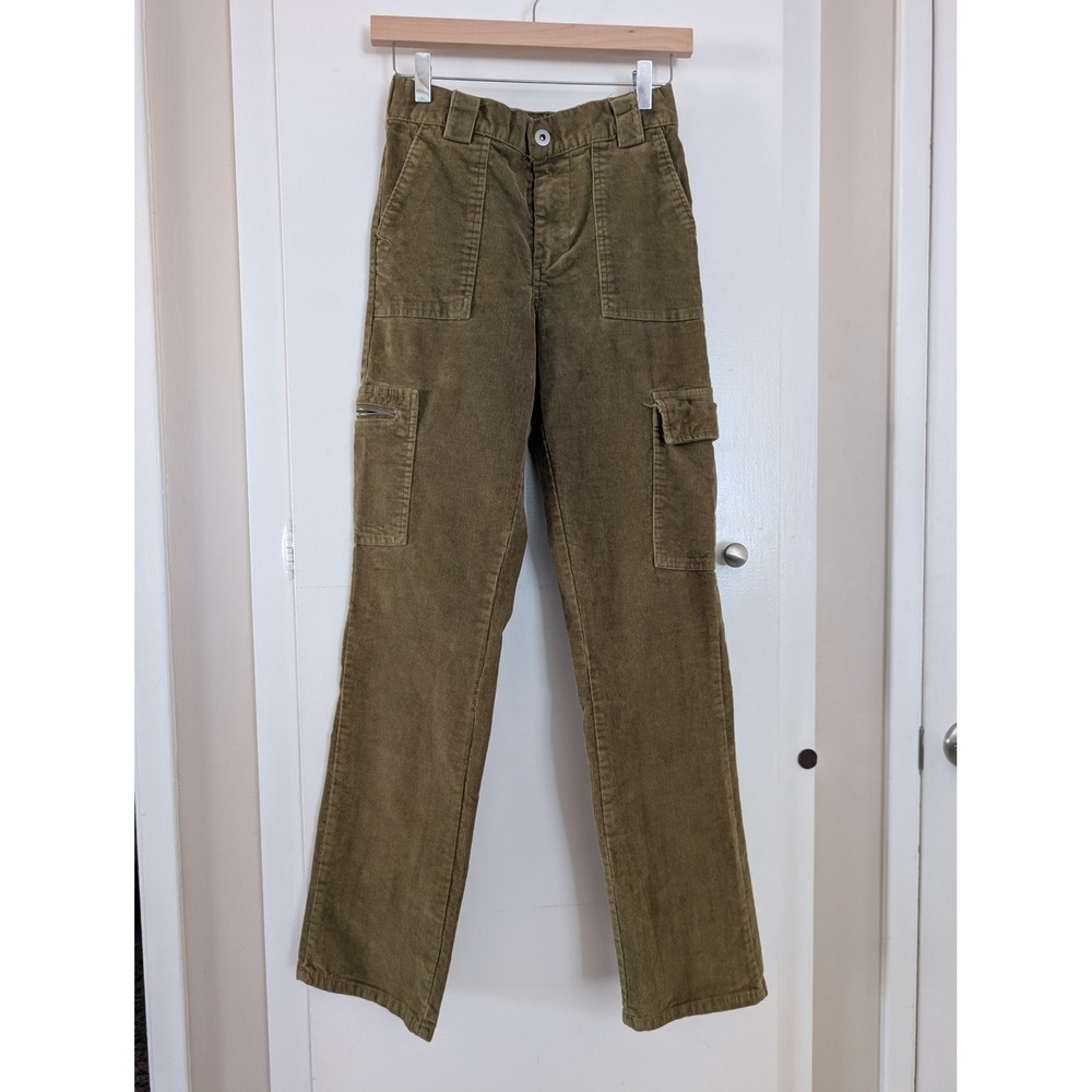 Forever 21 Olive Green Corduroy Cargo Pants Womens XS Straight Leg Heart Zipper